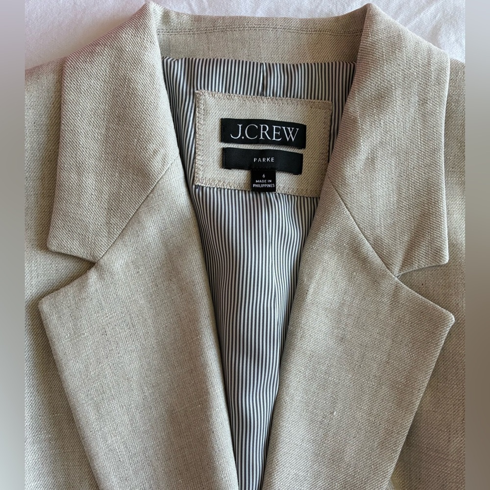 NWOT J Crew Parke Linen-blend Flax (light beige) Blazer, Size 6